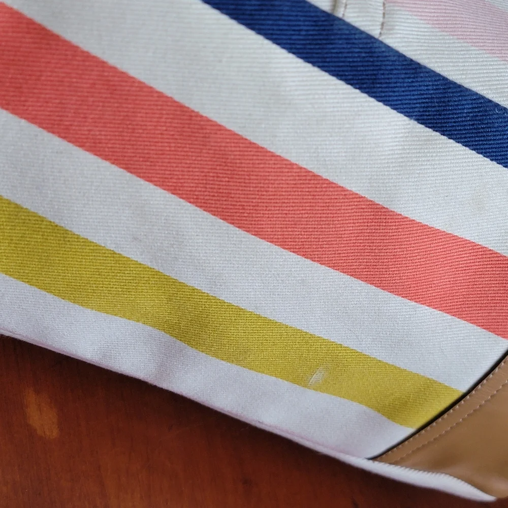 Coach F28523 Hadley Multicolor Stripe Canvas Beach Tote Bag w/ Pouch Y2K